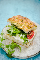 foccacia with rucola,tomato and mozzarella