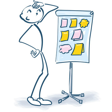 Strichm&auml;nnchen mit Flipchart und Zettelchen