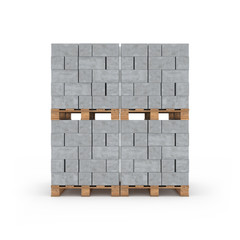 Concrete blocks on wooden pallets 3d rendering