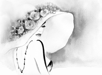 elegant lady. watercolor fashion illustration