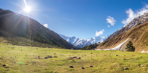 Panoramic view of trough valley in the mountains on a sunny day