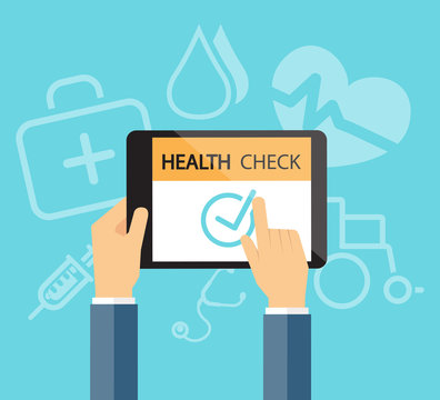   Health Check Online  In Tablet Device Medical And Health  Concept