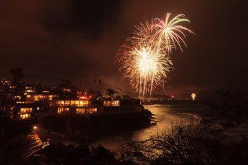 Laguna Beach, California, July 4, 2016: Laguna Beach fireworks / city lights on the forth of July...