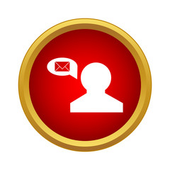 Person and speech bubble with mail envelope icon in simple style on a white background