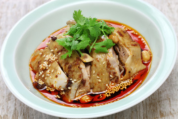 saliva chicken, mouthwatering chicken, poached chicken with chili oil sauce, China Sichuan cuisine