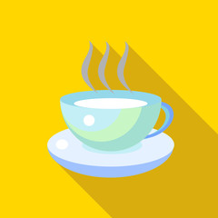 Cup of tea icon in flat style with long shadow. Tableware and drinks symbol