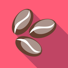 Coffee beans icon in flat style with long shadow. Drinks symbol