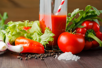 thick tomato juice and tomato with pepper and salt