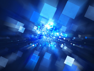 Obraz premium Blue glowing technology explosion with squares