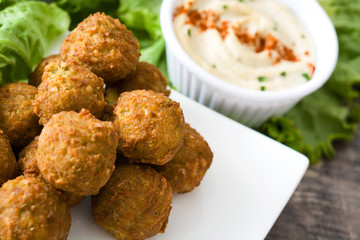 Vegetarian falafels with hummus and vegetables

