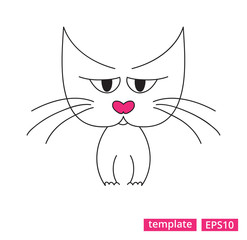 Vector illustration of a sad tabby cat with the pink nose