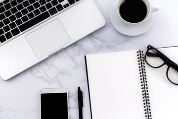 Creative flat lay photo of workspace desk with laptop