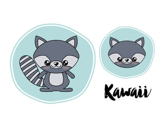 raccoon character kawaii style isolated icon design