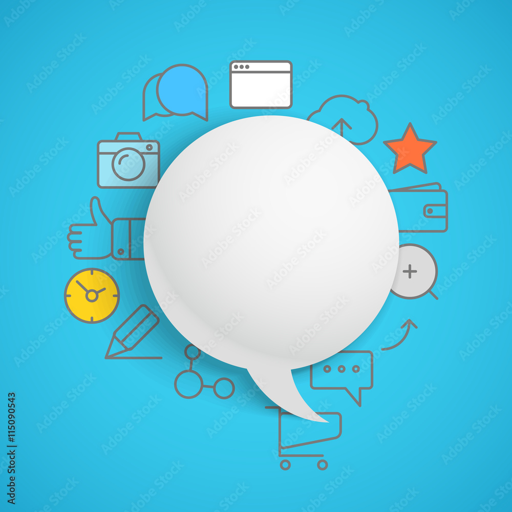 Poster abstract composition of speech cloud with modern media icons