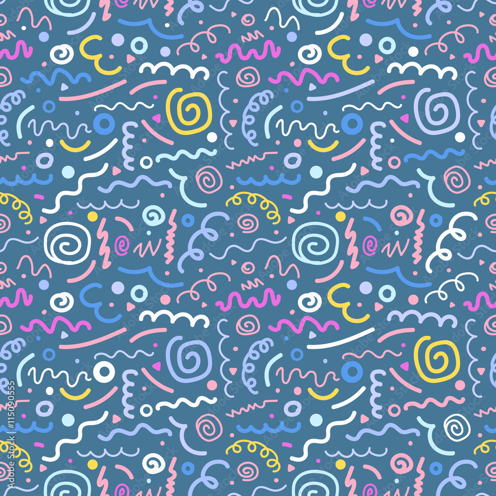 Poster different hand-drawn doodle elements pattern. abstract seamless