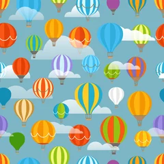 Fototapete Heißluftballon Nahtloses Muster der verschiedenen bunten Luftballone