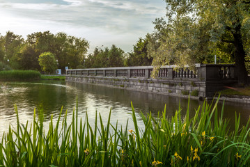 Lake in Gorky park in Moscow at sunset
