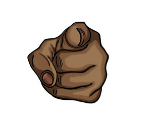 Black hand pointing a finger at you. Figure is isolated