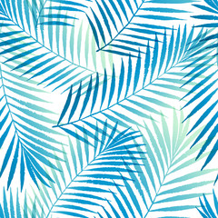 Summer gradient tropical palm tree leaves seamless pattern. Vector grunge design for cards, wallpapers, backgrounds and natural product.