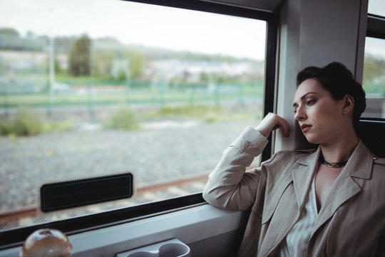 Tired Woman In Train