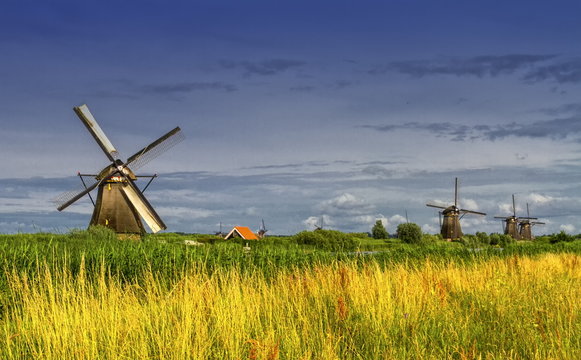 Windmills in Kinderdijk, Holland, Netherlands