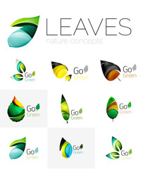 Futuristic design eco leaf logo set