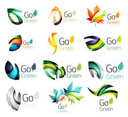 Multicolored abstract leaves in nature concept logo set