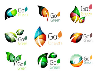 Multicolored abstract leaves in nature concept logo set