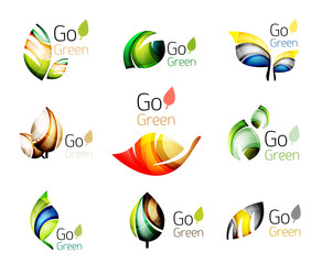 Multicolored abstract leaves in nature concept logo set