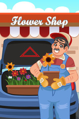 Man Loading Flowers into Van