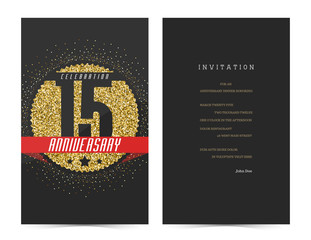 15th anniversary decorated greeting card template.