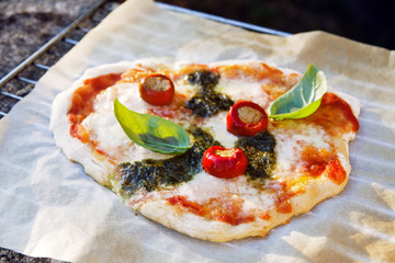 delicious Pizza with marinated hot Peppers stuffed with Tuna and