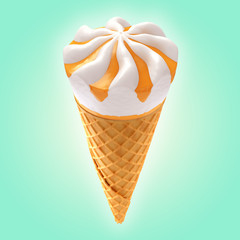orange ice cream cone on background