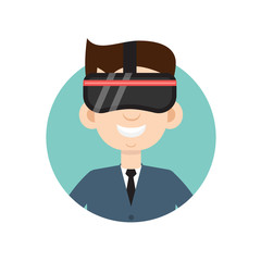 VR helmet man flat icon