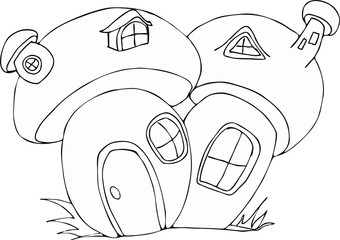 Drawn doodle style fairy house. 