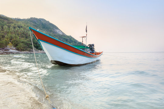 Traditional asian colorful long tail boat
