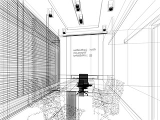 sketch design of interior conference room, wire frame