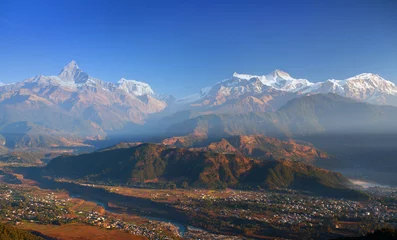 Tableaux ronds sur plexiglas Dhaulagiri Panorama de l& 39 Himalaya depuis la colline de Sarangkot, Pokhara, Népal