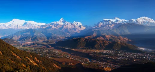 Foto op Plexiglas Panorama van de Himalaya van Sarangkot, Pokhara, Nepal © Zzvet
