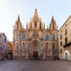 Fototapeta premium The Cathedral of the Holy Cross and Saint Eulalia is the Gothic cathedral in Barcelona. Travel to Spain.