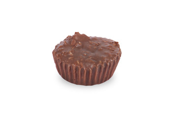 Chocolate candy on a white background.