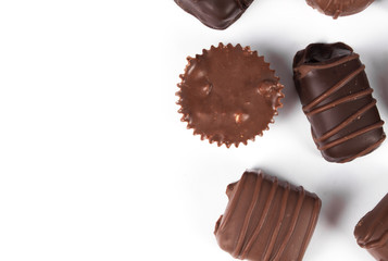 Chocolate candy on a white background.