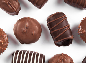 Chocolate candy on a white background.