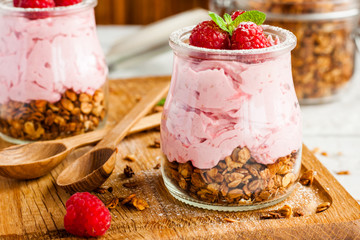 mousse with raspberries and granola