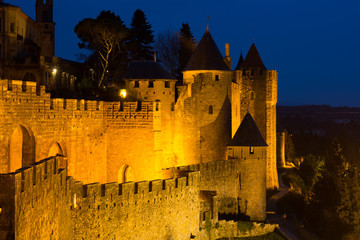  medieval  fortified city in evening time.  Carcassonne