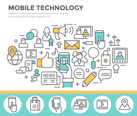 Mobile technology background, concept illustration, thin line flat design