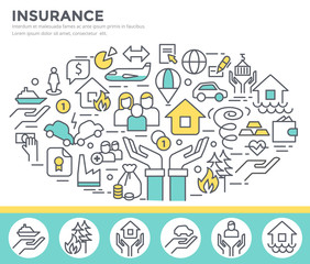 Fototapeta na wymiar Insurance concept illustration, thin line flat design
