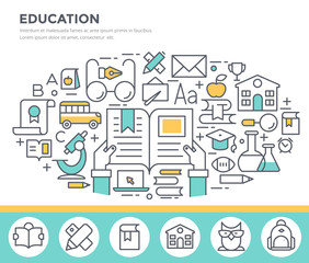 Education concept illustration, thin line flat design