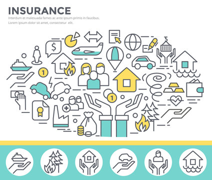 Insurance concept illustration, thin line flat design