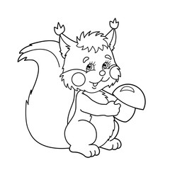 Coloring Page Outline Of cartoon squirrel with mushrooms. Coloring book for kids